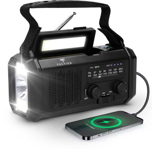 Nödradio - 10,000mAh inbyggd Powerbank, Lampa och Vevgenerator
